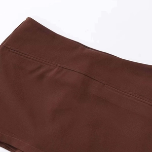 Women's chocolate brown high waist skirt with decorative pocket and topstitch details