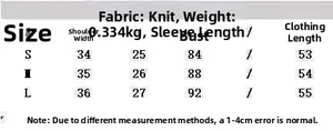 Detailed size guide table for vintage black striped knit skirt set in sizes S, M, and L