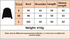 Detailed size chart for the black vintage jacket with stand collar and frog buttons