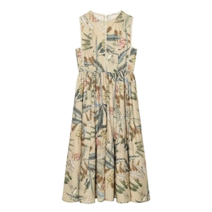 Women Summer Sleeveless Maxi Dress Tropical Botanical Print Lace Trim Elegant High Waist Vacation Bohemian Long Dress