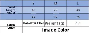 Size guide table for women knit set showing S, M, L dimensions and polyester fabric details