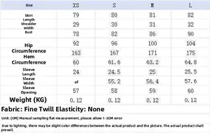 Tableau des tailles détaillé pour robe d'été minimaliste en dentelle de XS à L