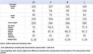 Detailed size chart for minimalist polka dot high neck pleated chiffon maxi dress