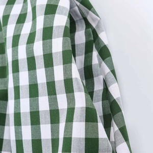 Close-up detail of green and white gingham fabric showing weave texture and soft pleats