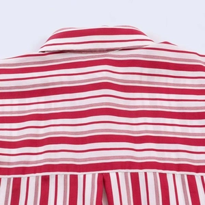 Women's classic red and white striped shirt featuring cuffed sleeves and a relaxed fit