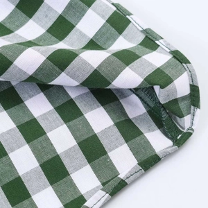Slimming green and white gingham shirt dress with short sleeves for women