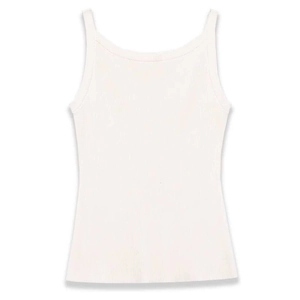 Canotta donna color crema in maglia a costine con spalline sottili e scollo a U classico