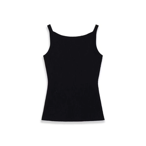 Canotta nera a coste da donna con spalline sottili e design slim fit alla moda