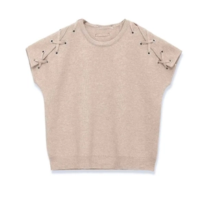Women Casual Knit Vest Sleeveless Top Shoulder Lace-up Round Neck Solid Color Polyester Knitwear Summer Fashion Top