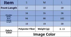 Detailed size chart for women's short sleeve knit top with measurements in centimeters