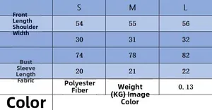 Detailed size chart with measurements for short sleeve knit tops in S, M, and L sizes