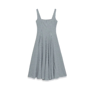Robe midi élégante sans manches à col carré avec motif à carreaux vichy classique