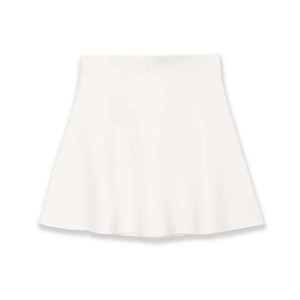 Chic ivory knit high-waist A-line mini skirt with a stylish pleated flare silhouette