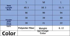 Size chart for summer rivet shirt featuring measurements for S, M, and L in centimeters