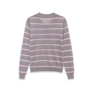 Maglione in maglia a righe vintage con colletto a polo in grigio e rosa da donna