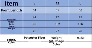 Detailed size chart for summer knit top with measurements for S, M, and L sizes