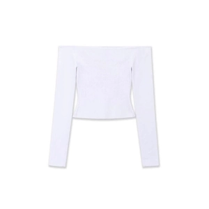 Elegante Maglione a Costine con Spalle Scoperte Donna Vestibilità Slim Tinta Unita Manica Lunga con Decorazione Bottoni