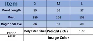 Size chart for V-neck batwing sleeve sweater showing S, M, L dimensions and fabric info