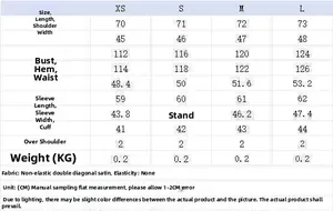 Detailed size guide table for women's printed long sleeve and pants two-piece outfit