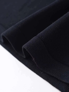 Macro shot of ribbed cuff detail on black knit sweater with thick texture and high elasticity