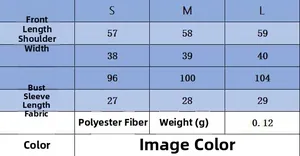 Size chart for women striped knit top with measurements for S, M, and L sizes