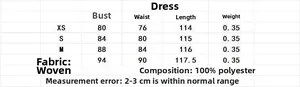 Tableau des tailles détaillé pour la robe midi licou à pois minimaliste avec mesures