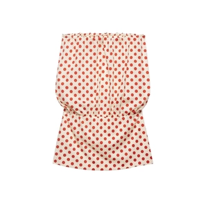 Elegante top a fascia a pois rossi da donna con orli elastici arricciati e raffinati