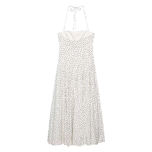 Robe midi d'été à pois avec décolleté licou et détails noués pour les vacances
