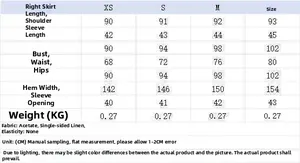 Detailed size chart for lace satin dress showing measurements from XS to L in cm