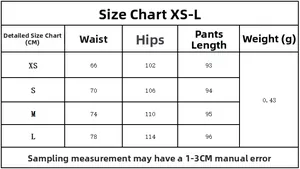 Detailed size chart for high-waisted straight trousers featuring measurements for XS to L