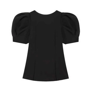 Women's chic black puff sleeve top with slim fit silhouette and structured darts