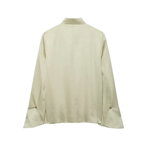 Back view of Sage Green vintage long sleeve blazer with layered decorative tailored cut