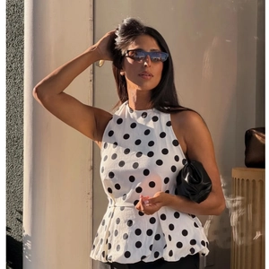 Débardeur Femme à Pois Dos Nu Vintage Peplum Sans Manches Été Décontracté Gilet Chemise