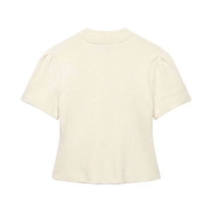 Gilet en maille blanc crème à manches courtes bouffantes avec texture chic et col en V