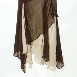 Asymmetric layered polka dot skirt in brown and beige with ruffled chiffon details