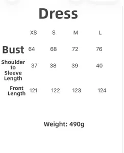 Size chart for women's minimalist short sleeve dress showing XS to L measurements