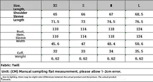 Size chart table for autumn waist-tie trench coat with detailed measurements in CM