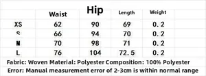 Size chart for women's lace edge skirt with waist, hip and length measurements in cm