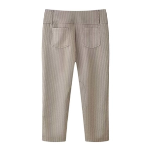 Pantalon de travail à rayures verticales marron clair et blanc avec patchs aux genoux