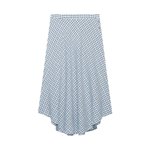 Jupe Midi à Carreaux Bleu Clair pour Femmes Ourlet Asymétrique Taille Haute Jupe Trapèze Avec Boutons Décoratifs Mode Jupe Décontractée