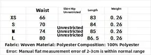 Size guide for floral pleated midi skirt showing waist and length in XS to L sizes