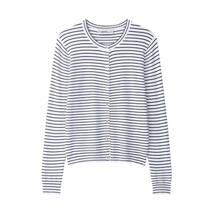 Cardigan in Maglia a Righe Blu e Bianche Casual Donna Girocollo Monopetto Maglione Largo per Abbigliamento Quotidiano