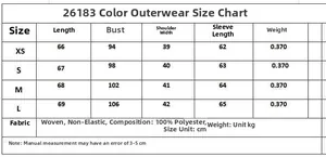Detailed size chart for beige blazer with length, bust, shoulder, and sleeve measurements
