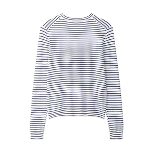 Maglione in maglia a maniche lunghe a righe blu e bianche con scollo rotondo morbido