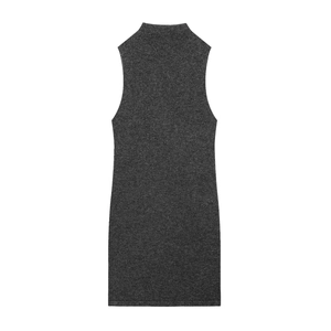 Abito in maglia grigio scuro senza maniche con collo alto e bottoni dal taglio slim