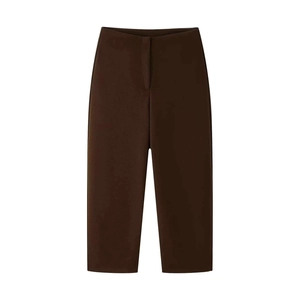 Women's dark brown high-waisted wide-leg straight trousers with clean minimalist tailoring