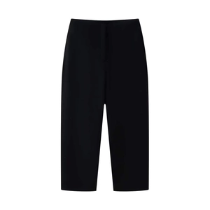 Women's high waist straight leg black casual trousers in a minimalist loose fit style