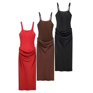 Robe à Bretelles Sexy Col Carré Drapé Dos Nu Lacé Look Satin Bodycon Robe Longue Pour Femme Soirée Club Fête