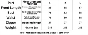 Tableau des tailles pour robe satinée avec mesures en centimètres pour tailles S M L