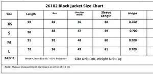 Guide des tailles pour veste de blazer noire ajustée avec épaulettes mesures XS à L